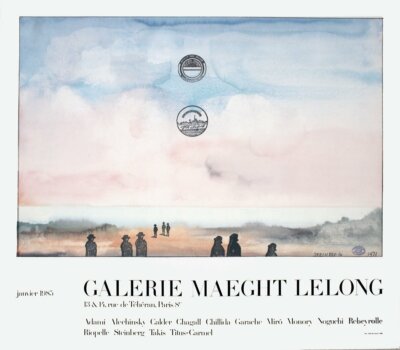 SAUL STEINBERG Galerie Maeght Lelong 26.5'' x 30.25'' Poster 1985 Modernism Pastel