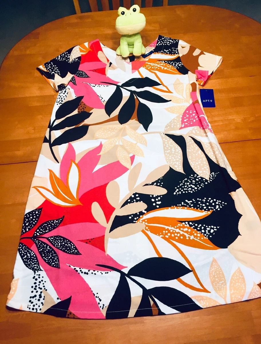 APT 9 Size Medium NWT Shift Swing Dress Pink Black White Dress