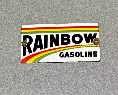 VINTAGE RAINBOW GASOLINE PORCELAIN SIGN CAR GAS OIL TRUCK MOTORCYCLE