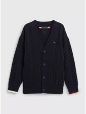 TOMMY HILFIGER BOYS' AND GIRLS' CLASSIC CABLE CARDIGAN NAVY COLOR 14 SIZE