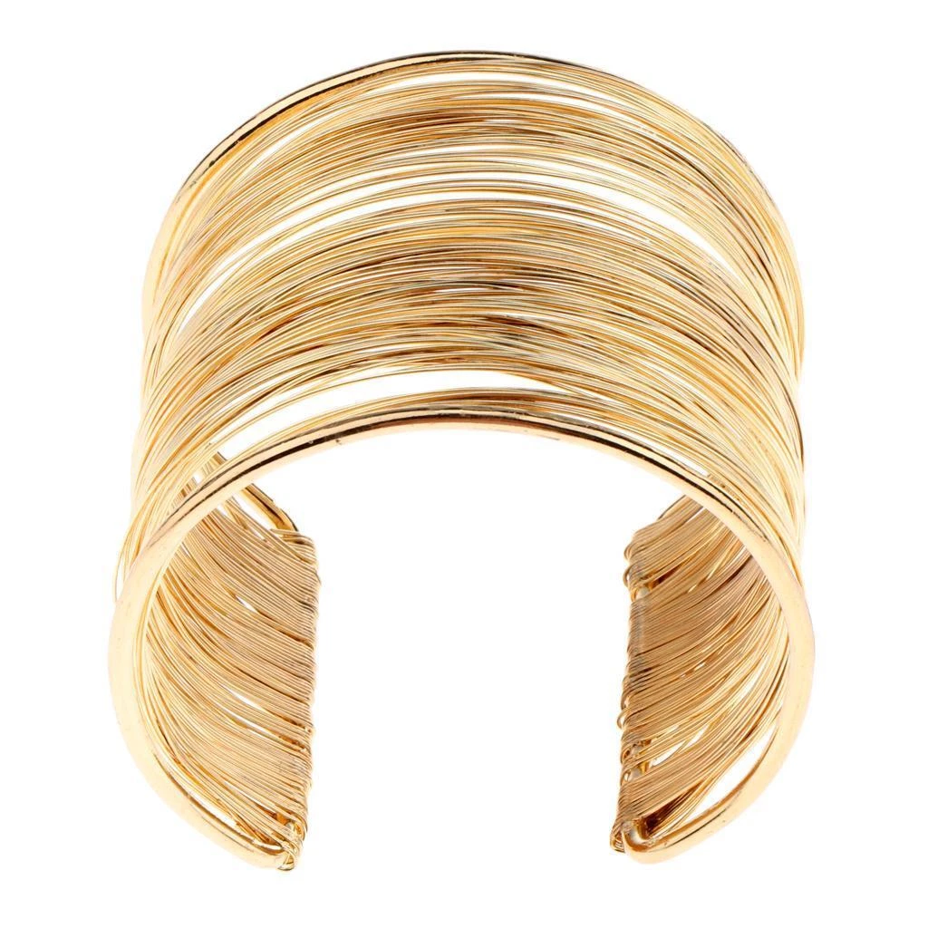 Wide Gold Multilayer Metal Wire Cuff Bracelet Open Bangle