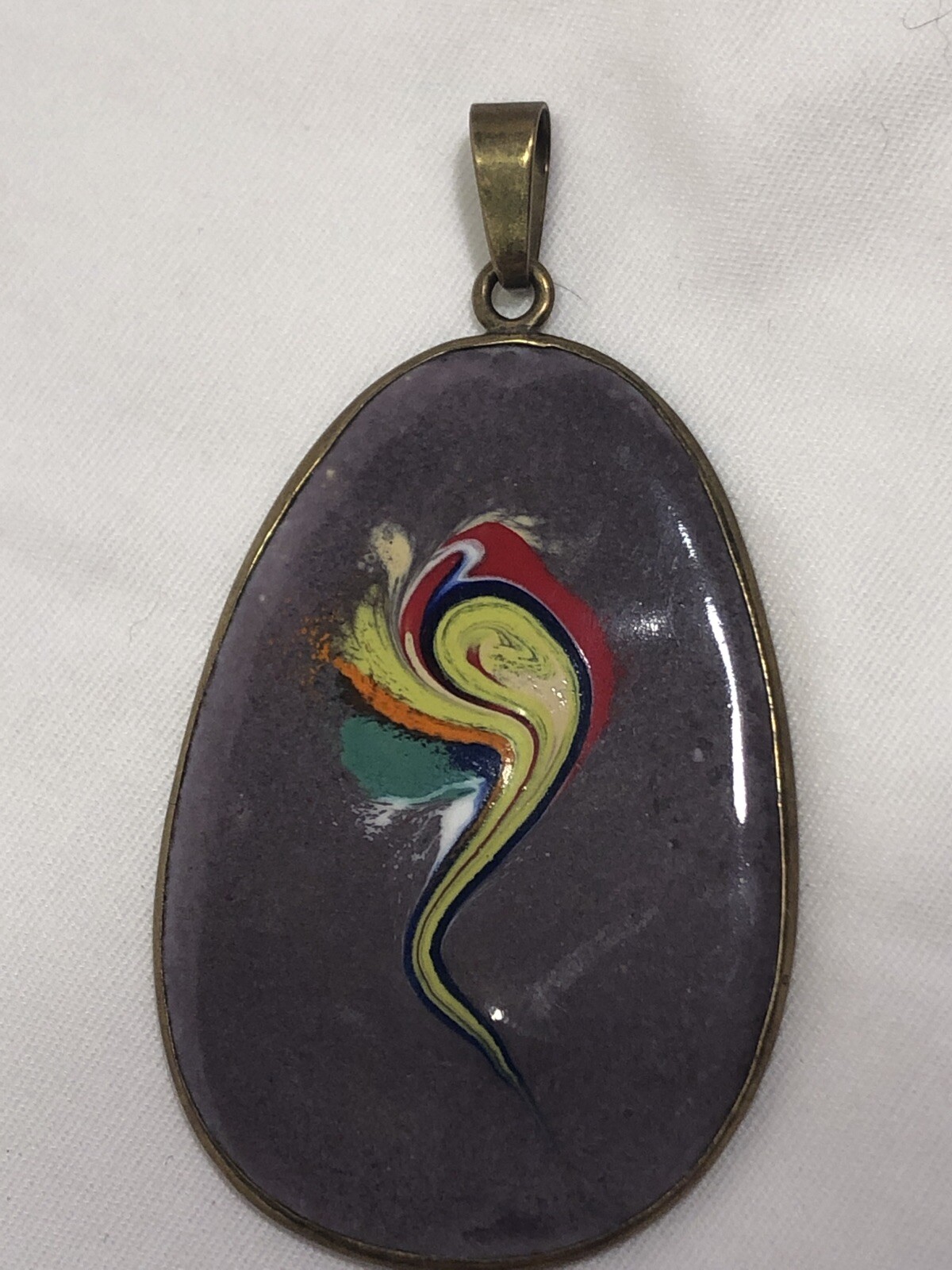 1960s LARGE BRASS BAKED ENAMEL PENDANT Gem