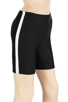 Damen Radler schwarz mit weißen Galon-Streifen stretch shiny Yoga Pants hauteng - Bild 1 von 4
