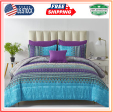 Boho Comforter Set Size 8 Piece Bed in a Bag Bohemian Striped Bedding Full Aqua