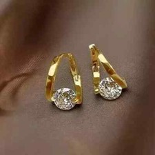 2Ct Round Cut Real Moissanite Women Huggie Hoop Earrings 14k Yellow Gold Plated