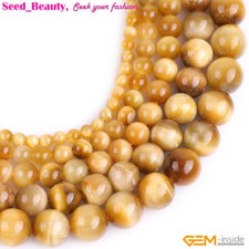 Round Gold Tiger Eye Stone Loose Beads For Jewelry Making Strand 15'' Dyed SD