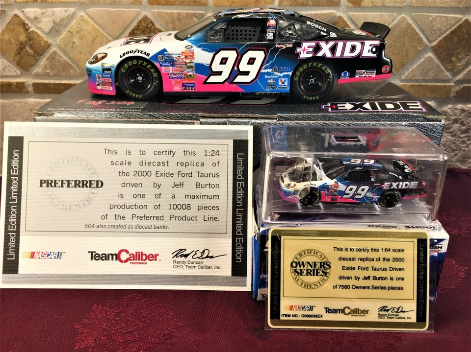 JEFF BURTON 2000 Exide Batteries #99 Team Caliber 1/24 CW Bank & 1/64 HO Car SET - Image 2 of 4