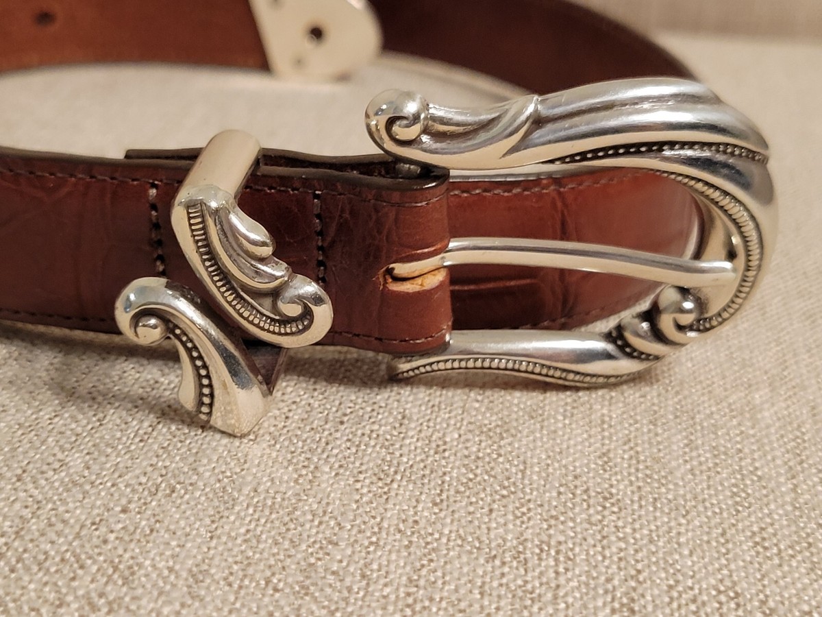TRE VERO Equestrian Leather Belt. Silver Hardware. Size Large. Brown and Silver  main image 3