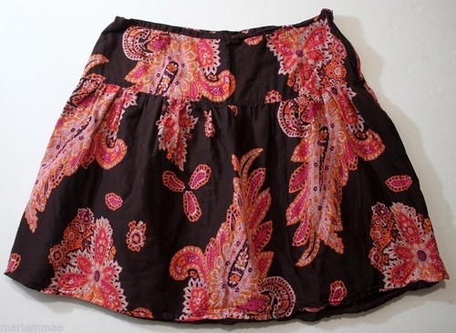 Blue Plate Skirt Brown Orange Pink Paisley Lined Pleated 100% Cotton Sz 6 cotton - Picture 2 of 7