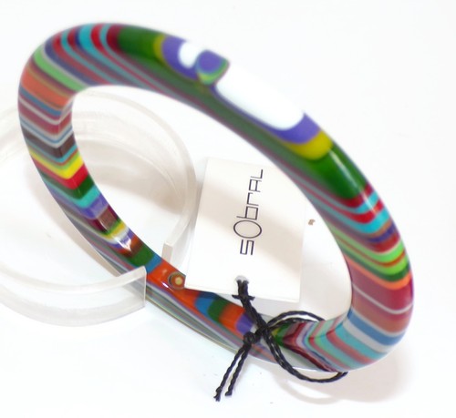 Sobral Pop Art Day Multicolor Stripes PML06 Artist Made Skinny Bangle Bracelet - Picture 2 of 7