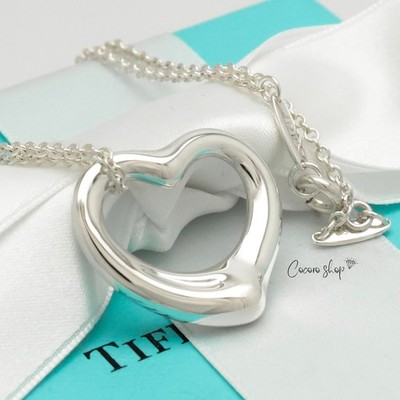 Authentic Tiffany & Co. Peretti Open Heart 22mm Necklace 17.9'' Silver w/Pouch
