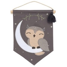 Lambs Ivy Owl Canvas Banner Nursery Wall Art / Wall Hanging - Gray