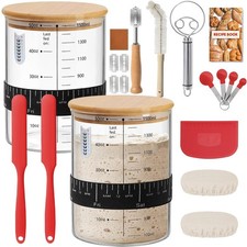 Sourdough Starter Jar Kit, 50 Oz Glass Large Sour Dough Jars Wide Mouth for B...