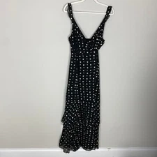 Hutch Georgia Maxi Dress Ruffles Wrap Floral Polka Dots Layered Cocktail Black