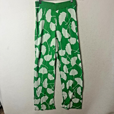 Diane Von Furstenberg Target Green Ginkgo Knit Flare Pants Women's Medium Floral