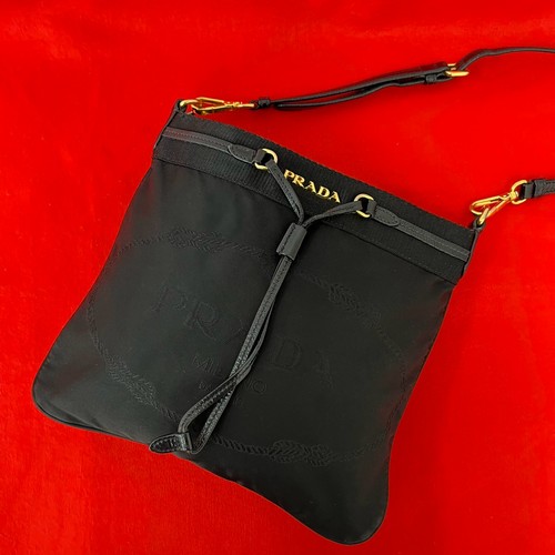 PRADA Logo Metal Shoulder Bag Nylon leather black 60240