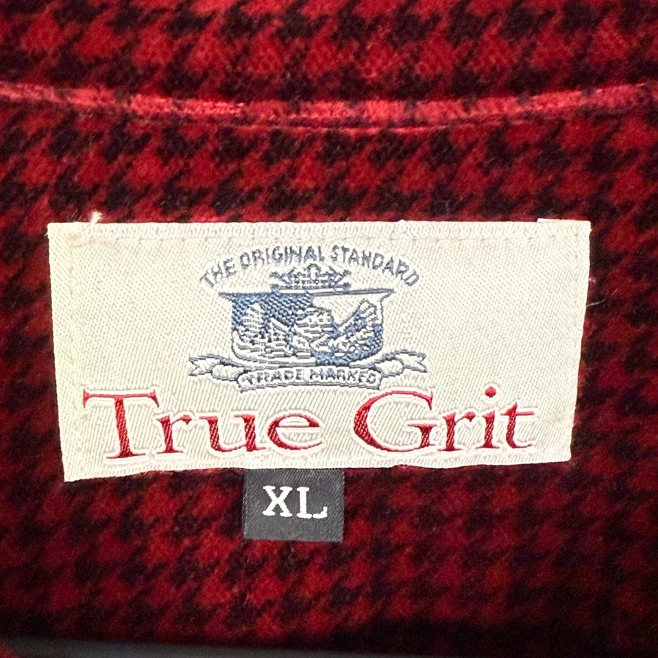 VTG True Grit Burgundy Red Houndstooth Heavy Velvet Button Up Shirt Mens XL - Image 3 of 4