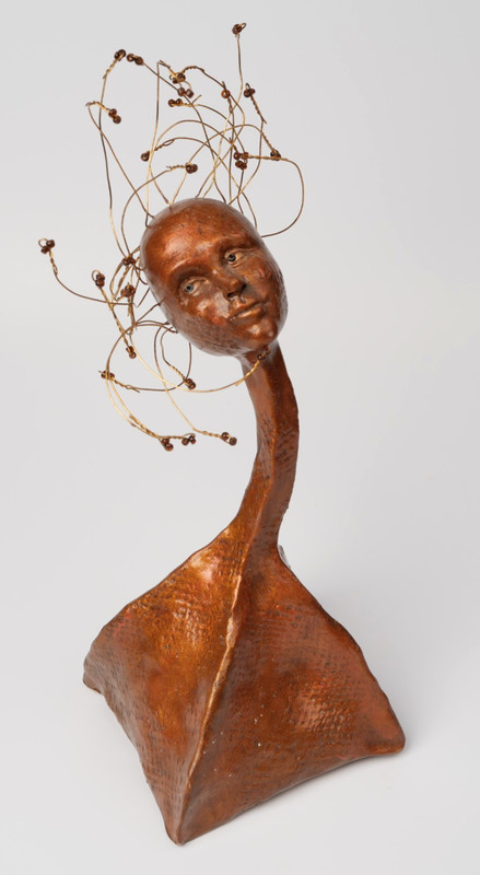 Original 2003 Sandy Mullins Sculpture - Copper Colored Head - Artist SIgned