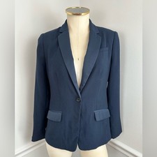 BANANA REPUBLIC Petite Navy Career Blazer Satin Lapel/Pockets Size 2P
