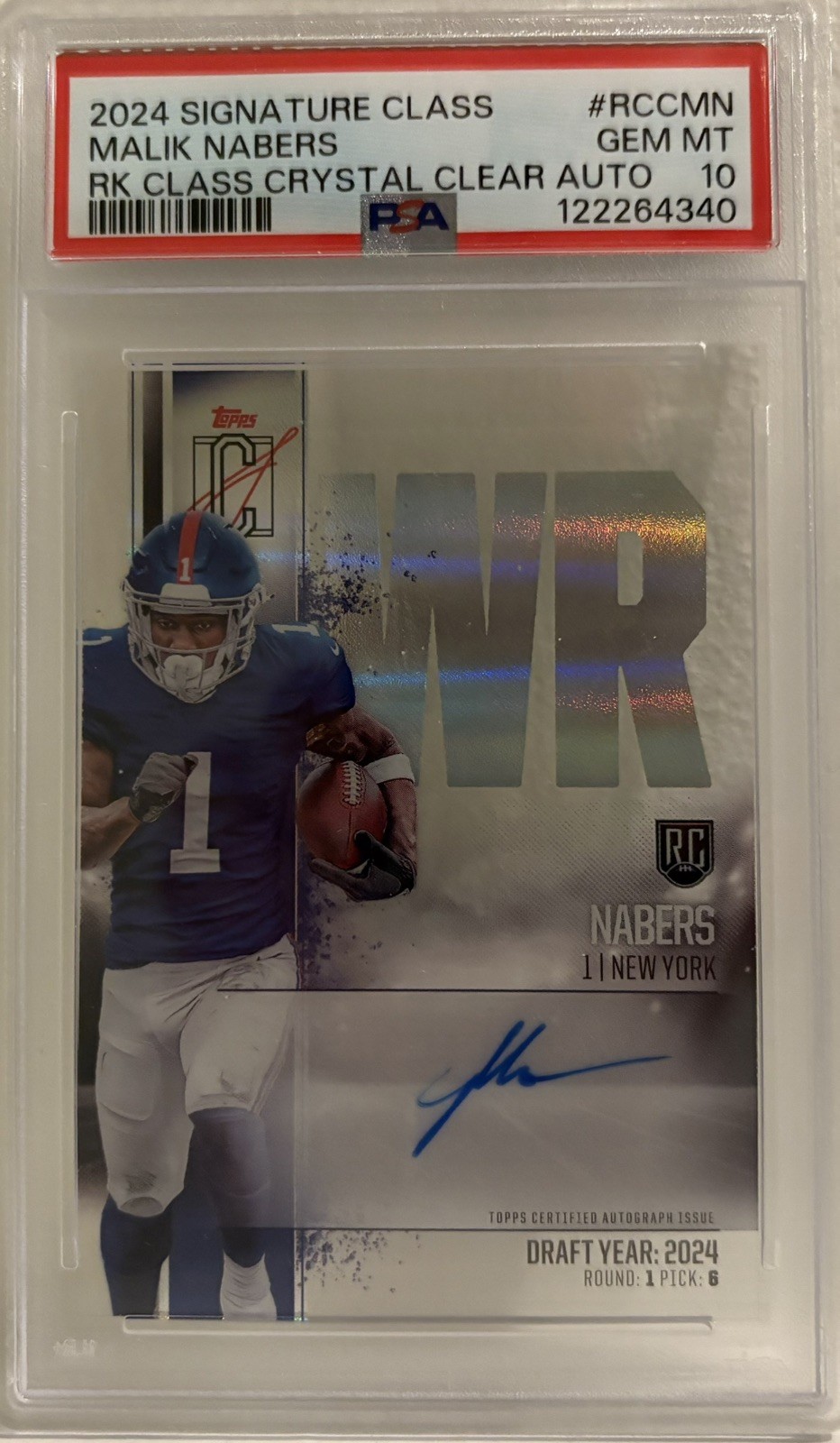 2024 Topps Signature Class Malik Nabers Rookie Auto Crystal Clear PSA 10 LOW POP