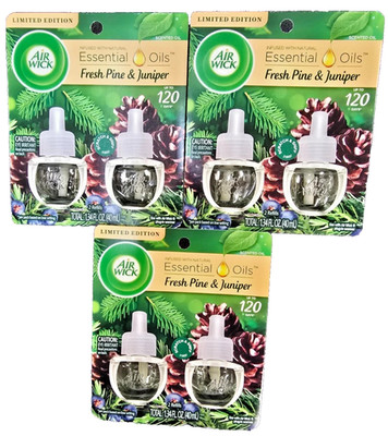 TOTAL OF 6 AIR WICK FRESH PINE AND JUNIPER Essential OIL REFILLS Plug In LTD ED