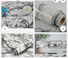 Marble Countertop Paper Granite Gray/White Wallpaper Glossy Peel and Stick Adhes