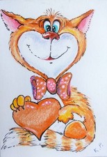 Acquerello gatto ACEO dell'autore originale 3,5"х2,5" 9x6cm non stampabile