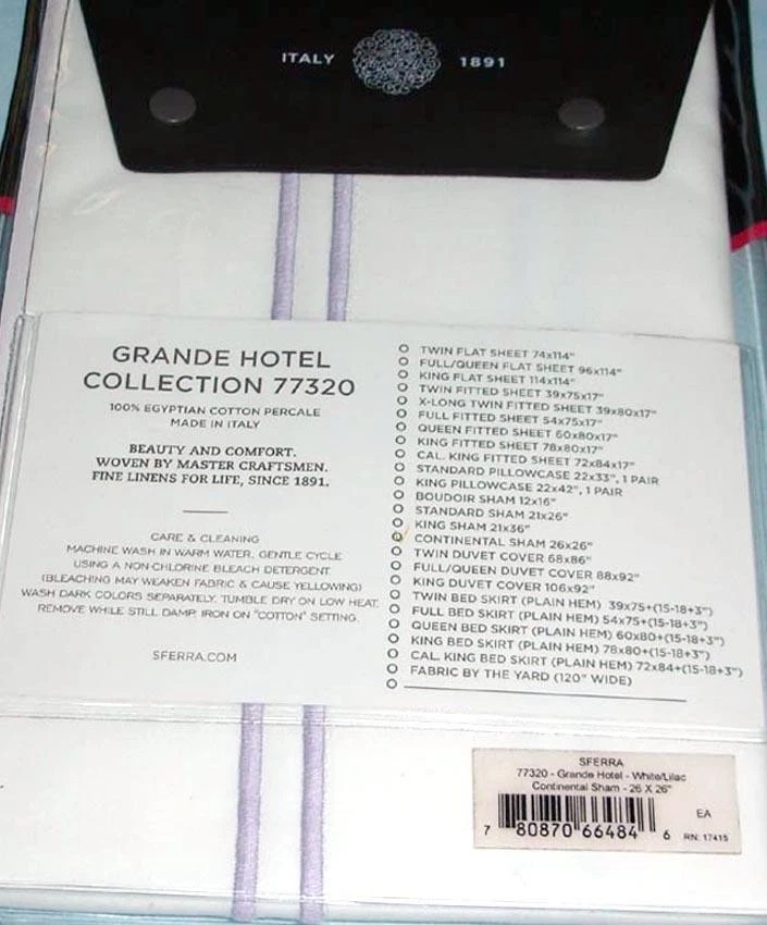 Sferra Grande Hotel King Sham Egipto Algodón Percal Blanco/Lila Satinado Puntada Nuevo Foto 3 de 3