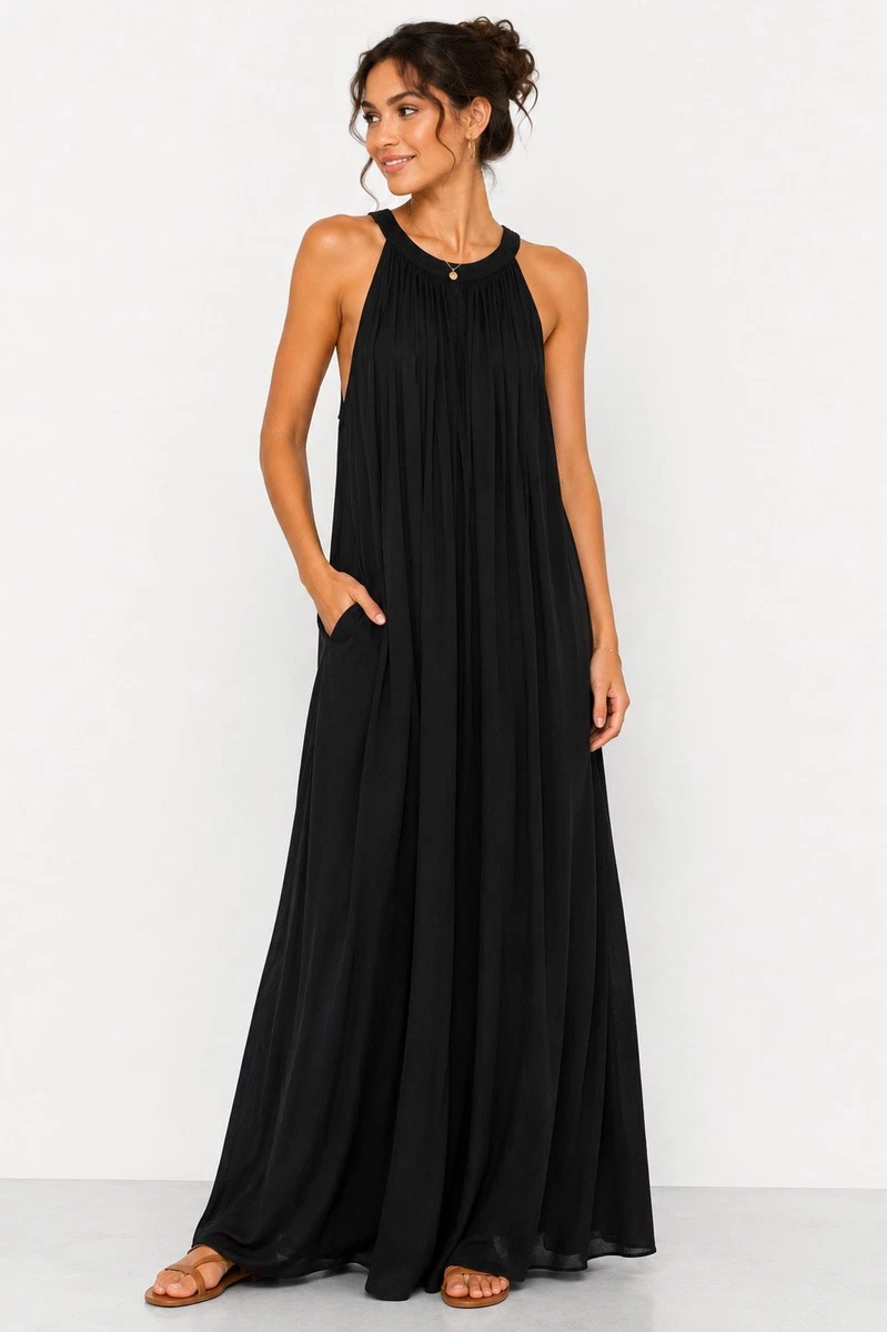ebay ladies maxi dresses French Connection Women's Bubble Sleeve Poplin Maxi Dress (Black, XS)