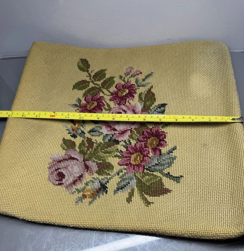 Vintage Needlepoint Seat Chair Cover ~ Roses Flowers - Image 4 of 4