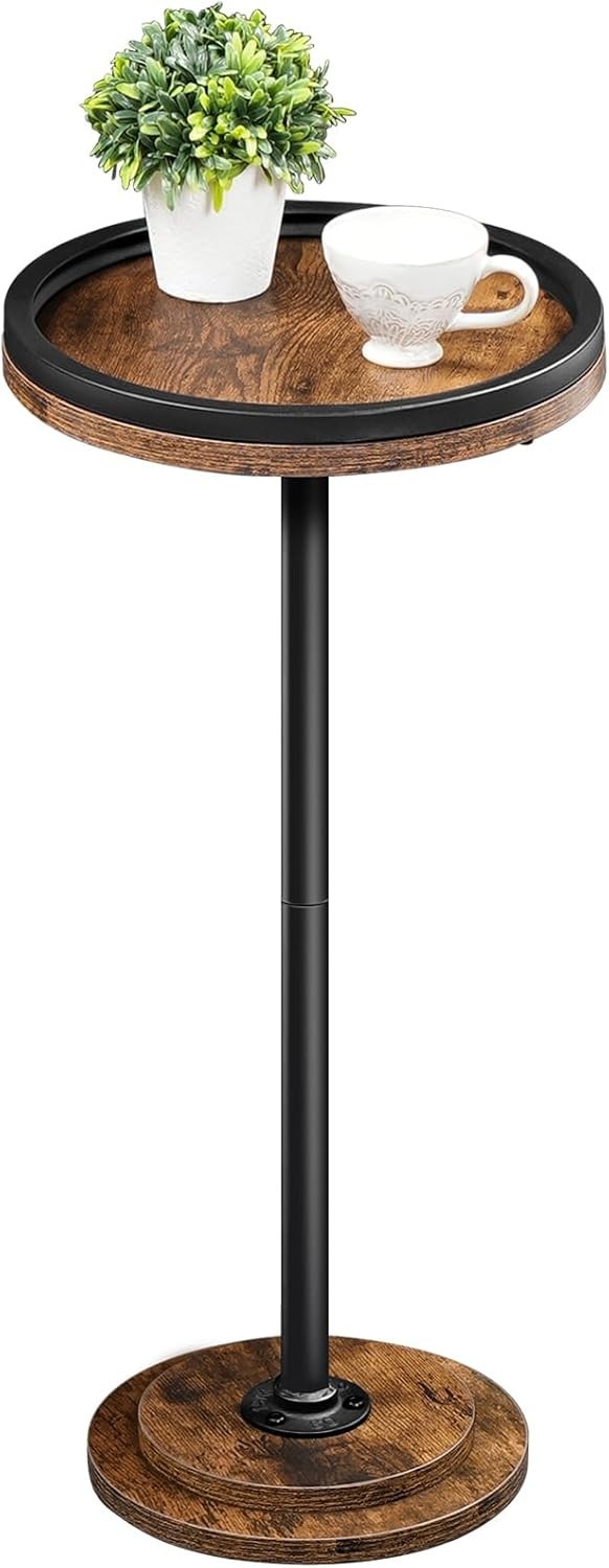 Mesa auxiliar redonda pequeña rústica marrón negro acento mesa de café y sofá