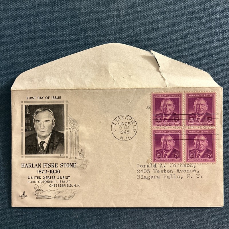 HARLAN FISKE STONE FDC SCOTT 965 ARTCRAFT CACHET COVER