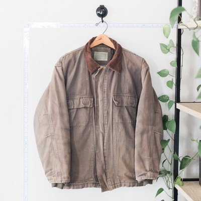 Canyon Guide Work Zone Distressed Field Jacket Brown Cord Collar Mens M Workwear