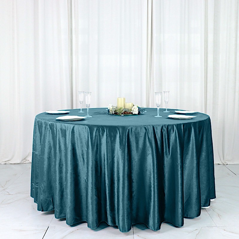 TEAL 120" Round Premium Velvet Tablecloth Party Wedding Reception Linens