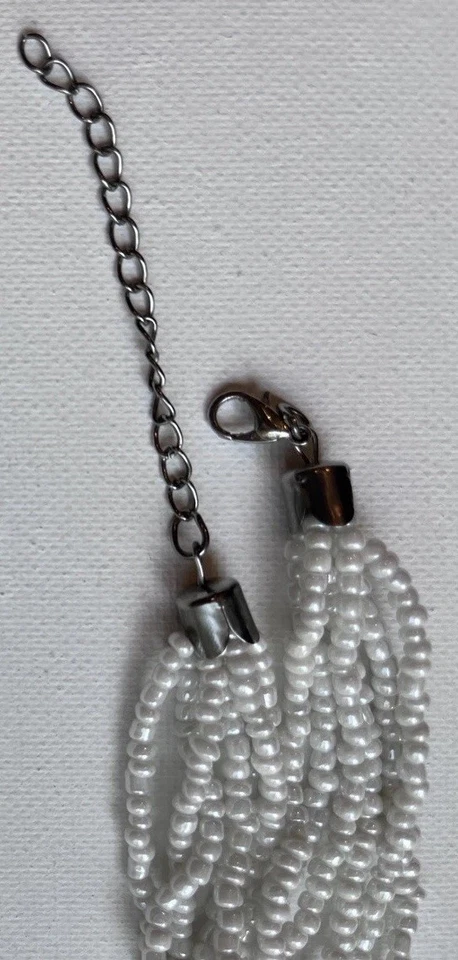 Discos de concha de marfil en cuentas de semillas trenzadas collar llamativo de varias hebras Foto 3 de 3