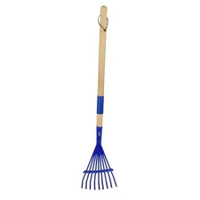 Kids Leaf Rake-Small Wooden Handle Leaf Rake with Metal Tines, 27inches Blue