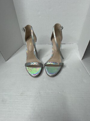 Aldo Iridescent Snake Skin Ankle Heels Strap Size Evening Party Wear  Silver