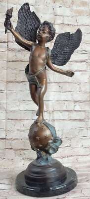 SIGNED A.Moreau, bronze cupid statue ''ALERTE'' Lost Wax Method Sculpture Statue