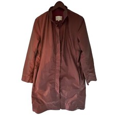 Jigsaw Shiny Burgundy Light Weight Zip Up Snap Pockets Long Trench Coat Size 12