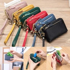 Women's Soft Leather Coin Purse Wallet Mini Pouch with Keychain Wristlet Handbag