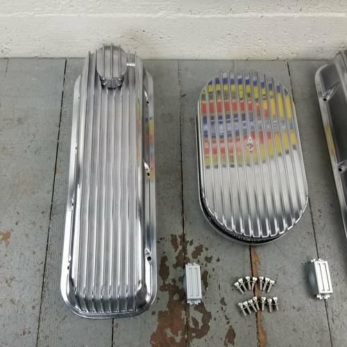 Chevy BBC 15 Finned AC Valve Covers Engine Dress Up Kit PCV Breathers