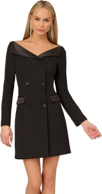 Adrianna Papell Women's Knit Crepe Blazer Dress, BLACK, SIZE-8