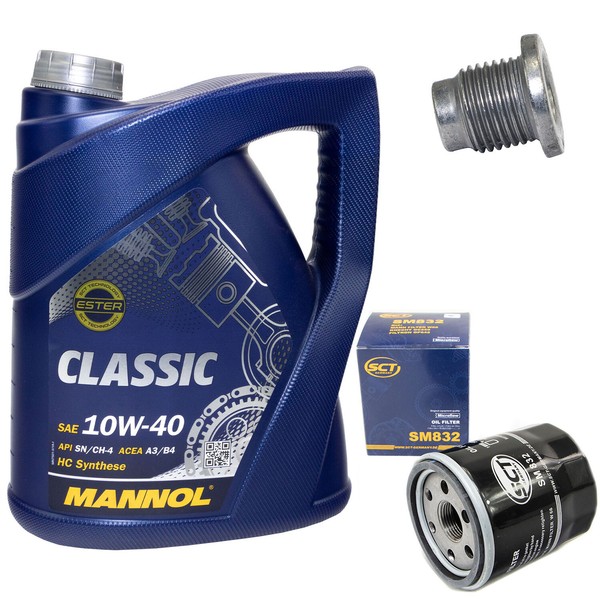 MotoröL Set 10W-40 5 Liter + ÖLfilter SM 832 + Schraube FüR Renault Twingo I 1.2-image