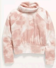Old Navy Funnel-Neck Microfleece Sweatshirt for Girls In Warm Tie Dye - Size S.