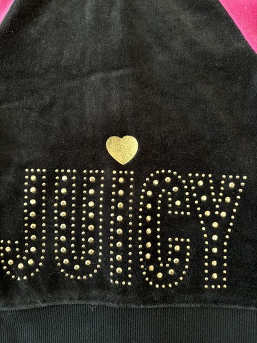 Juicy Couture Girls 4T Zip Up Black & Pink Gold Bling Bedazzled Velour Hoodie - Picture 4 of 5