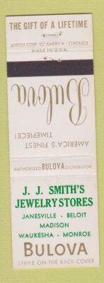 Matchbook Cover - Bulova Watches JJ Smith's Janesville Beloit Waukesha WI