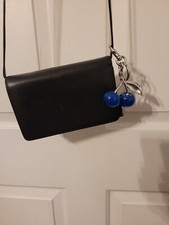 Fashional Bag Charm KeyChain Glitter Resin and Metal Blue Cherry Keychain