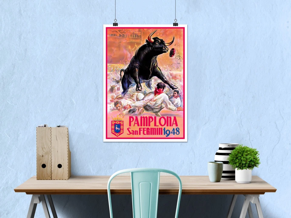 Spain, Pamplona, San-Fermin / Sanfermines, 1948 — Retro corrida travel poster - Image 2 of 4