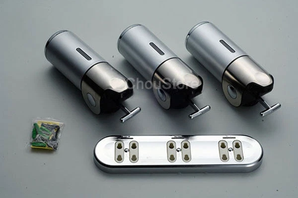 Bathroom Wall Mount Shower Gel Body Lotion Shampoo Liquid Soap Dispenser Triplet - Image 4 of 4