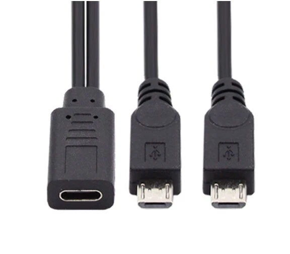 USB-C 3.1 Female to 2 x USB 2.0 Micro 5 Pin Male Charging Splitter Cable 30cm - Image 2 of 4